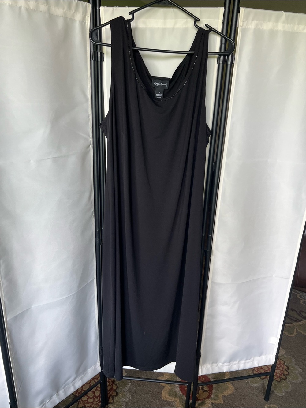 Maggie Barnes Black Sleeveless Maxi Dress with beaded neck detail. 2X